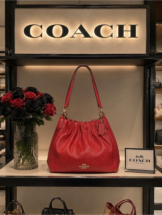 Coach Handbags - Coach Maya Red Pebbled Leather Shoulder Bag with Gold Hardware